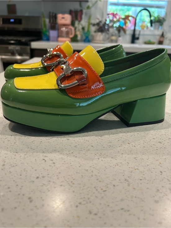 Jeffrey Campbell Shoes - Jeffrey Campbell Patent Platform Loafers in Green, Yellow & Orange